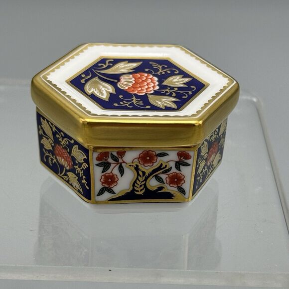 Vtg Royal Crown Derby English Bone China Hexagon Lidded Trinket Box A1298 Imari - Picture 9 of 13